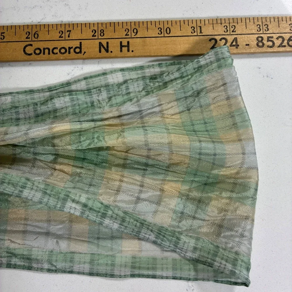 Vtg Liz Claiborne Scarf Plaid Silk Sheer Preppy Cottagecore Spring Style Pastel